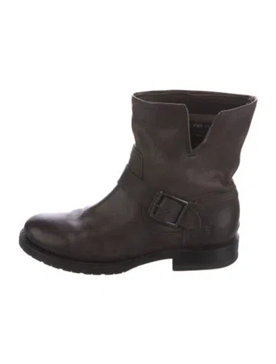 Pre-owned Frye Leather Moto Boots In Brown
