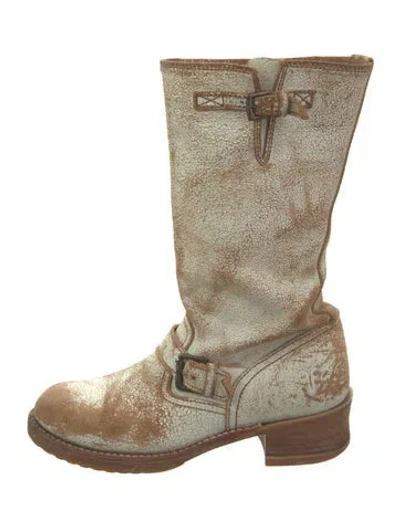 Pre-owned Frye Leather Moto Boots In Brown