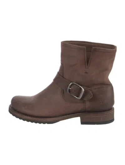 Pre-owned Frye Leather Moto Boots In Brown