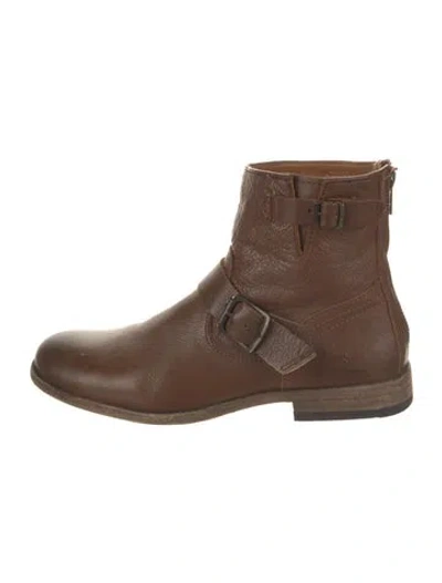 Pre-owned Frye Leather Moto Boots In Brown