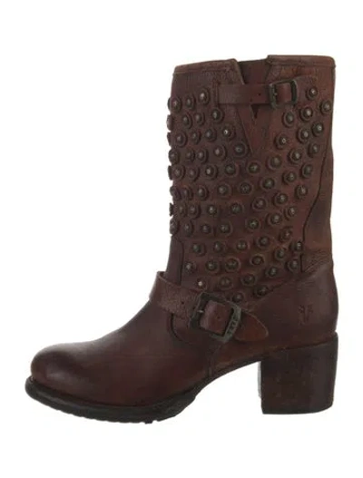 Pre-owned Frye Leather Moto Boots In Brown