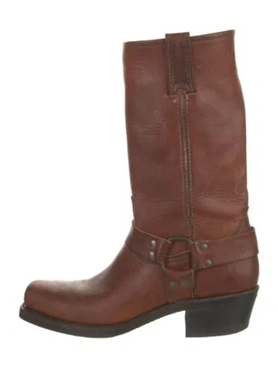 Pre-owned Frye Leather Moto Boots In Brown