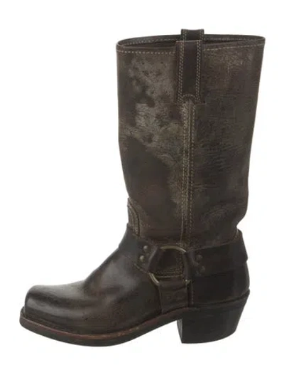 Pre-owned Frye Leather Moto Boots In Brown