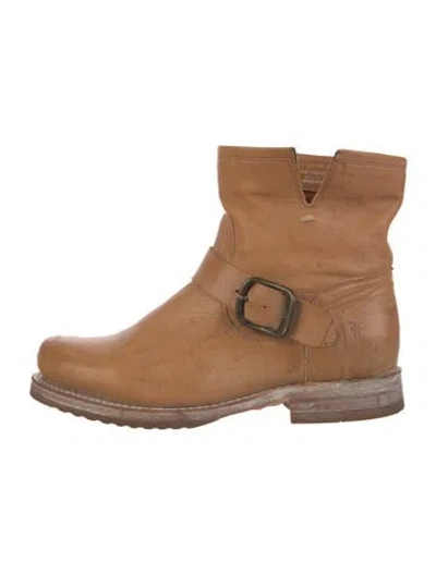 Pre-owned Frye Leather Moto Boots In Brown