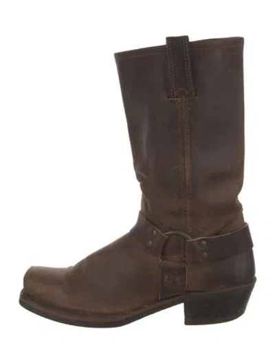 Pre-owned Frye Leather Moto Boots In Brown