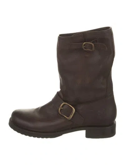 Pre-owned Frye Leather Moto Boots In Brown