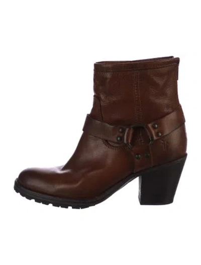 Pre-owned Frye Leather Moto Boots In Brown