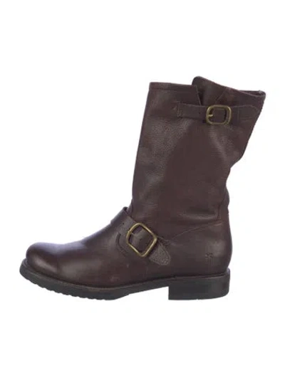Pre-owned Frye Leather Moto Boots In Brown