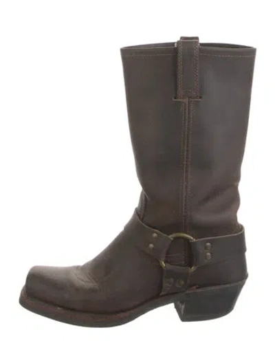 Pre-owned Frye Leather Moto Boots In Brown