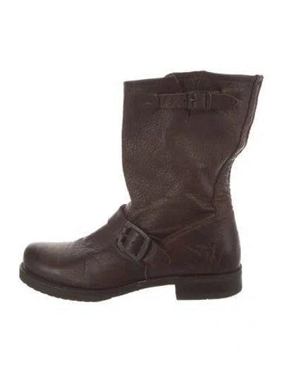 Pre-owned Frye Leather Moto Boots In Brown