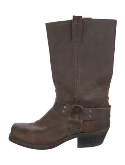 Pre-owned Frye Leather Moto Boots In Brown