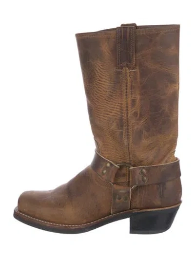 Pre-owned Frye Leather Moto Boots In Brown