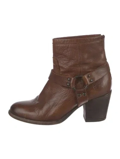 Pre-owned Frye Leather Moto Boots In Brown