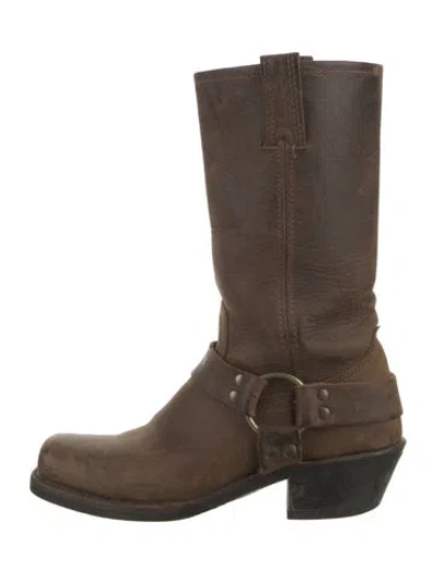 Pre-owned Frye Leather Moto Boots In Brown