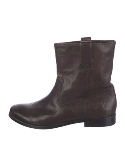 Pre-owned Frye Leather Moto Boots In Brown