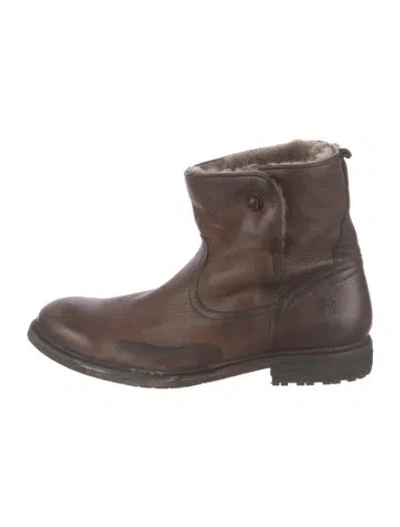 Pre-owned Frye Leather Moto Boots In Brown