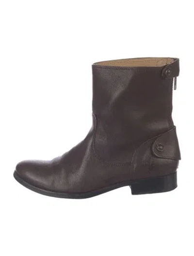 Pre-owned Frye Leather Moto Boots In Brown