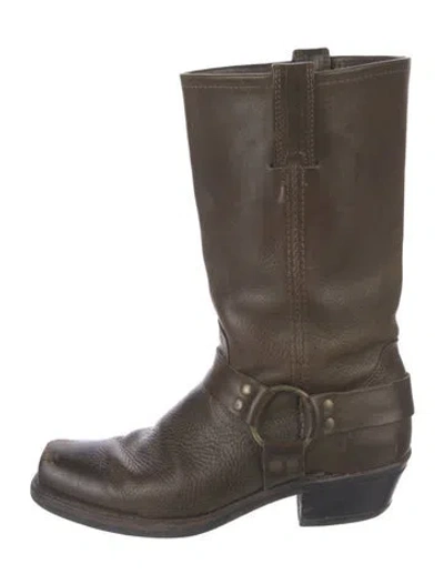 Pre-owned Frye Leather Moto Boots In Brown
