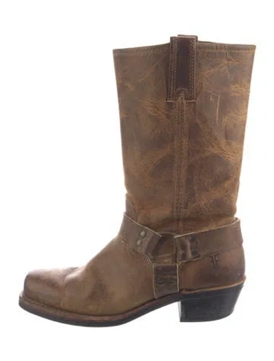 Pre-owned Frye Leather Moto Boots In Brown