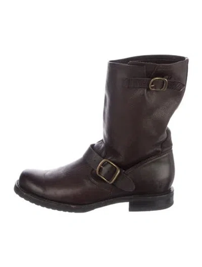 Pre-owned Frye Leather Moto Boots In Brown