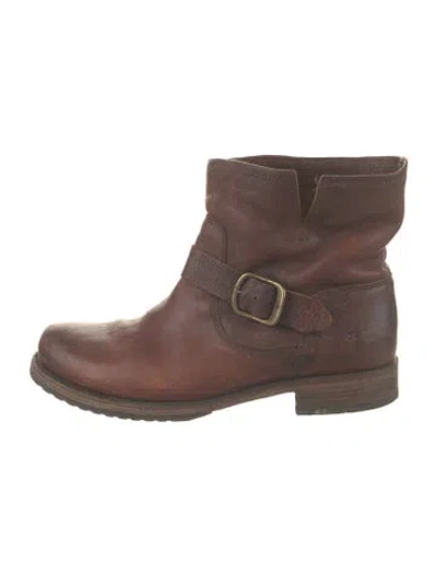 Pre-owned Frye Leather Moto Boots In Brown