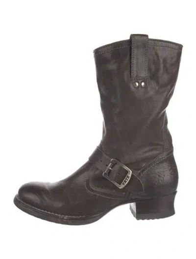 Pre-owned Frye Leather Moto Boots In Brown