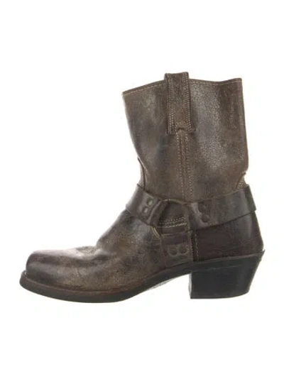 Pre-owned Frye Leather Moto Boots In Brown