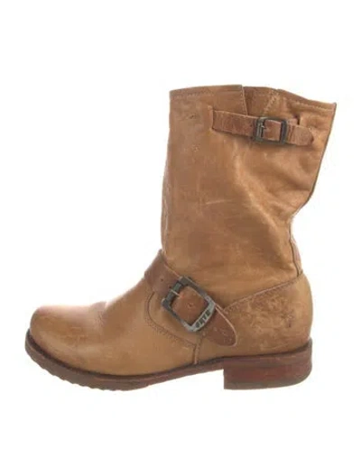 Pre-owned Frye Leather Moto Boots In Brown