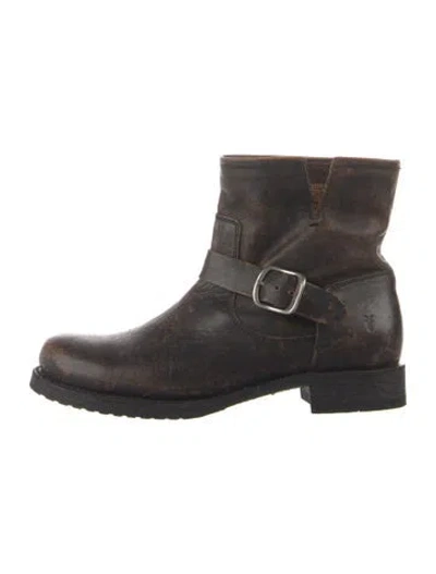 Pre-owned Frye Leather Moto Boots In Brown