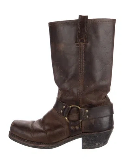 Pre-owned Frye Leather Moto Boots In Brown