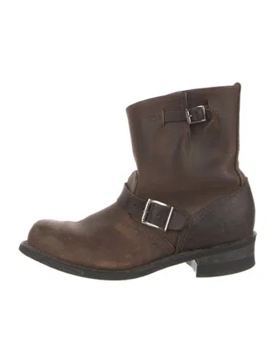 Pre-owned Frye Leather Moto Boots In Brown