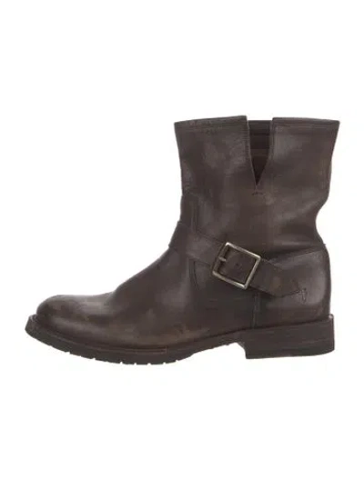 Pre-owned Frye Leather Moto Boots In Brown