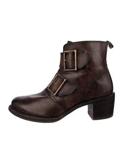 Pre-owned Frye Leather Moto Boots In Brown