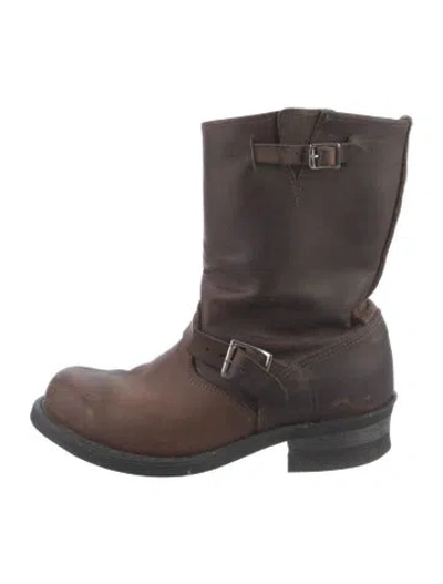 Pre-owned Frye Leather Moto Boots In Brown