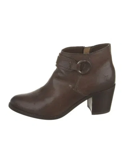 Pre-owned Frye Leather Moto Boots In Brown