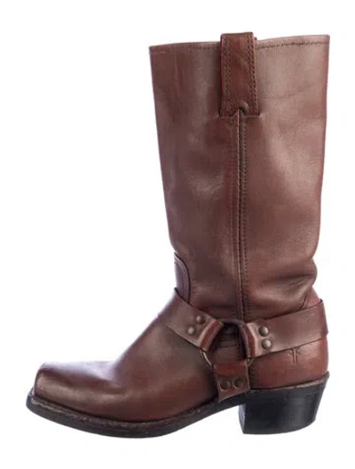 Pre-owned Frye Leather Moto Boots In Brown
