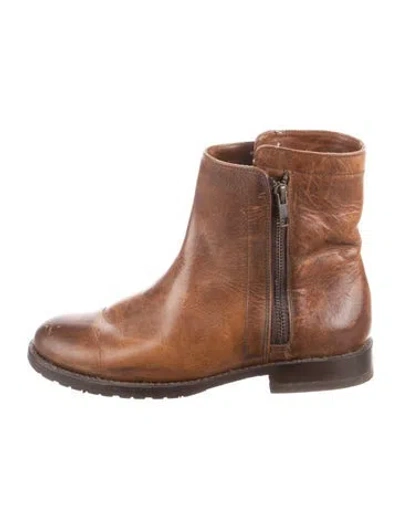 Pre-owned Frye Leather Moto Boots In Brown