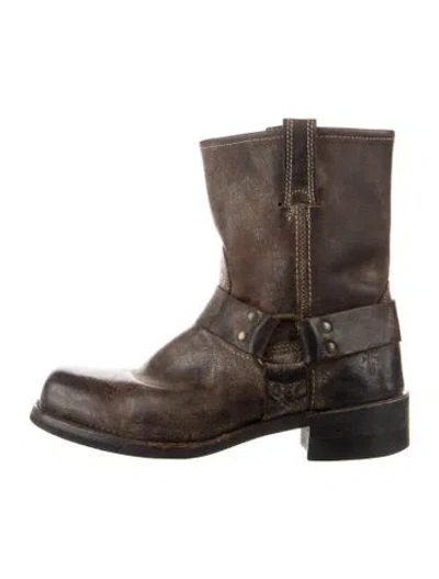 Pre-owned Frye Leather Moto Boots In Brown