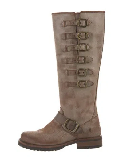 Pre-owned Frye Leather Moto Boots In Brown