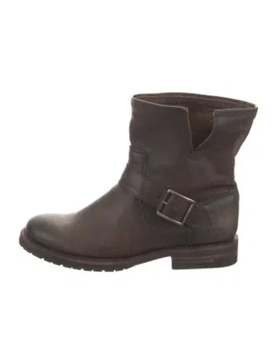 Pre-owned Frye Leather Moto Boots In Brown