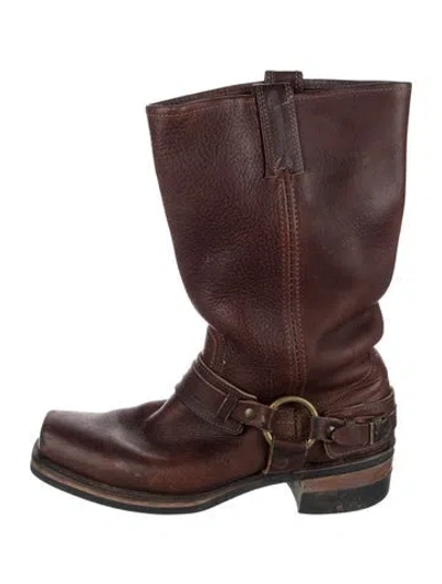 Pre-owned Frye Leather Moto Boots In Brown