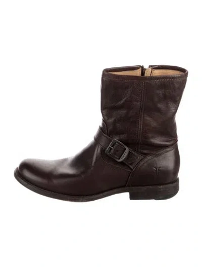 Pre-owned Frye Leather Moto Boots In Brown
