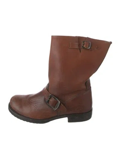 Pre-owned Frye Leather Moto Boots In Brown
