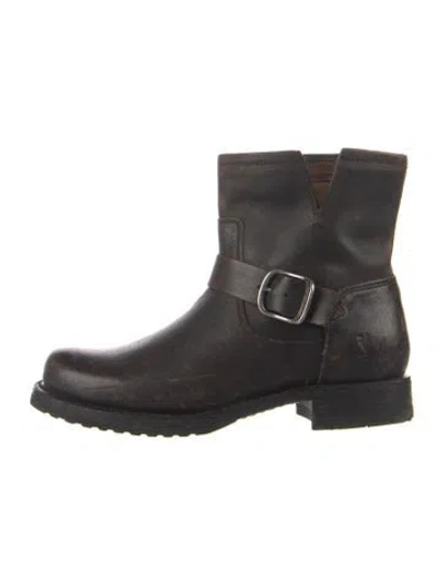 Pre-owned Frye Leather Moto Boots In Brown