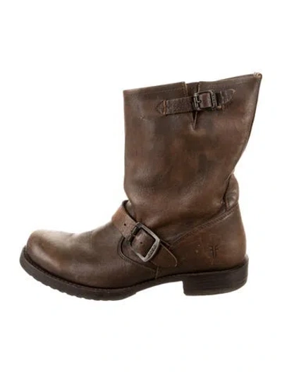Pre-owned Frye Leather Moto Boots In Brown