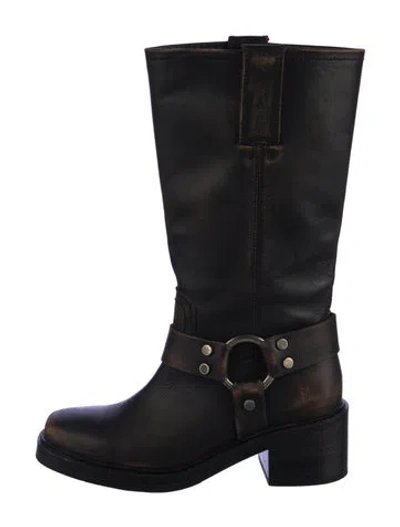 Pre-owned Frye Leather Moto Boots In Brown