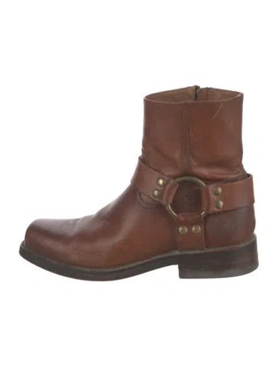 Pre-owned Frye Leather Moto Boots In Brown