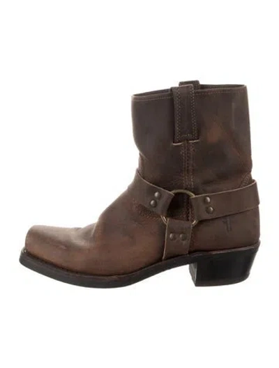 Pre-owned Frye Leather Moto Boots In Brown