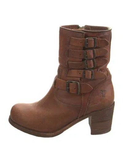 Pre-owned Frye Leather Moto Boots In Brown