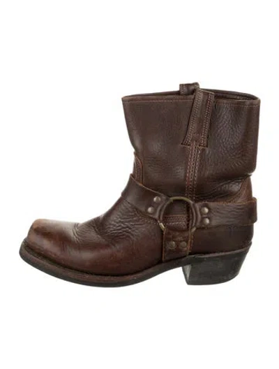 Pre-owned Frye Leather Moto Boots In Brown